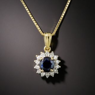 Estate 1.25 Carat Round No-Heat Sapphire and Diamond Halo Necklace - 2