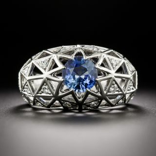 Estate 1.25 Carat Sapphire and Diamond Lattice Dome Ring - GIA - 3