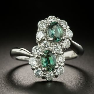 Estate 1.25 Carat Total Weight Alexandrite and Diamond Twin Halo Ring - 2