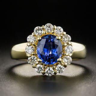 Estate 1.27 Carat Ceylon Sapphire Diamond Halo Ring  - 1