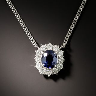 Estate 1.28 Carat Ceylon Sapphire and Diamond Halo Pendant - 2