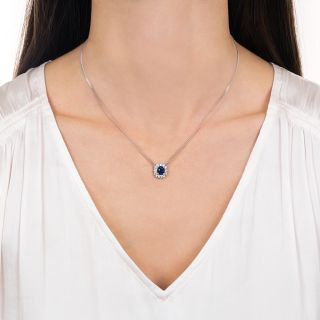 Estate 1.28 Carat Ceylon Sapphire and Diamond Halo Pendant