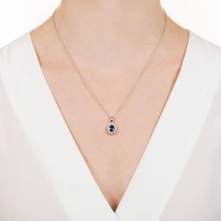 Estate 1.28 Carat Sapphire and Diamond Halo Drop Necklace