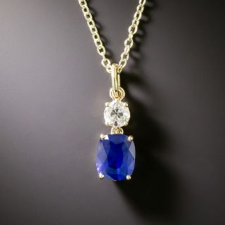 Estate 1.29 Carat Sapphire And Diamond Drop  - 2