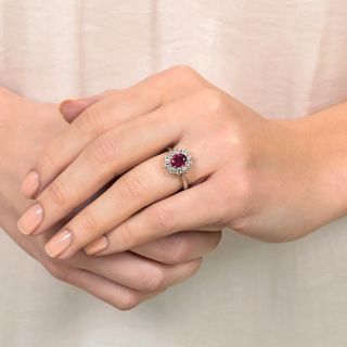 Estate 1.30 Carat Thai Ruby and Diamond Halo Ring