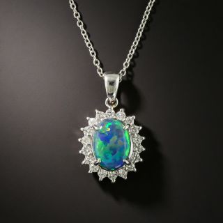 Estate 1.33 Carat Black Opal and Diamond Pendant Necklace - 2