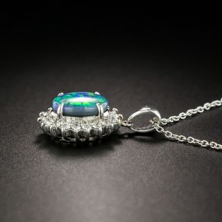 Estate 1.33 Carat Black Opal and Diamond Pendant Necklace
