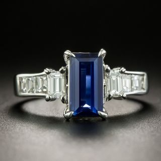 Estate 1.34 Carat Emerald-Cut Sapphire and Diamond Ring - 2