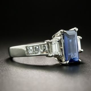 Estate 1.34 Carat Emerald-Cut Sapphire and Diamond Ring
