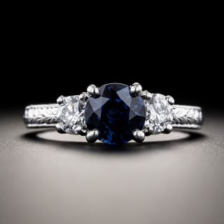 Estate 1.34 Carat No-Heat Sapphire and Diamond Three-Stone Ring - 3