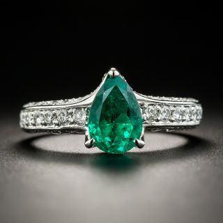 Estate 1.38 Carat Pear-Cut Emerald and Diamond Ring - 1