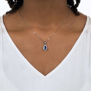Estate 1.39 Carat Pear-Shaped Sapphire and Diamond Halo Pendant