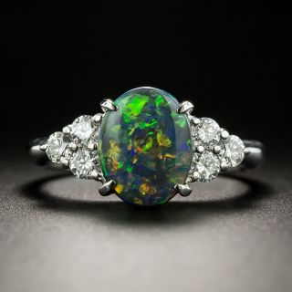 Estate 1.41 Carat Black Opal Cabochon and Diamond Ring - 2