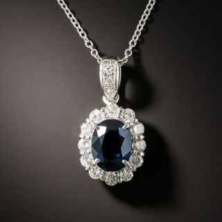 Estate 1.47 Carat No-Heat Sapphire and Diamond Halo Pendant - 2