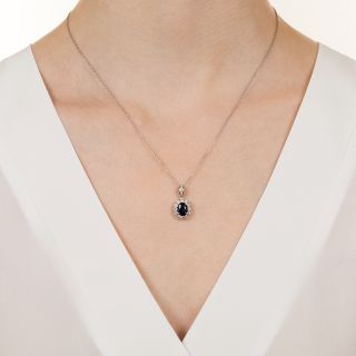 Estate 1.47 Carat No-Heat Sapphire and Diamond Halo Pendant
