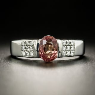 Estate 1.48 Carat Padparadscha Sapphire and Diamond Ring - GIA - 3