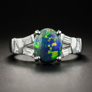 Estate 1.49 Carat Black Opal Cabochon and Diamond Ring - 1