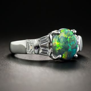 Estate 1.49 Carat Black Opal Cabochon and Diamond Ring