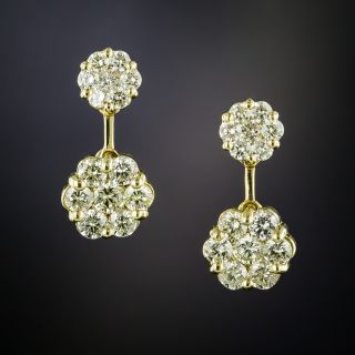 Estate 1.50 Carat Total Weight Double Diamond Flower Dangle Earrings - 3