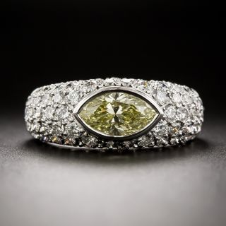 Estate 1.54 Carat Light Fancy Yellow Marquise Pavé Diamond Ring - 3