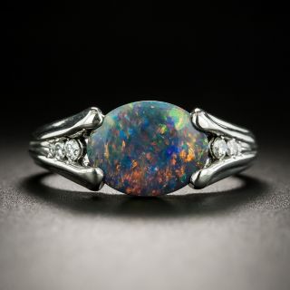 Estate 1.56 Carat Black Opal and Diamond Ring - 1