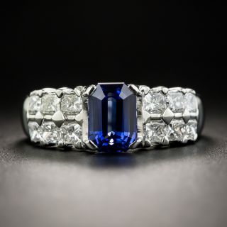 Estate 1.58 Carat Emerald-Cut Sapphire and Diamond Ring - 1