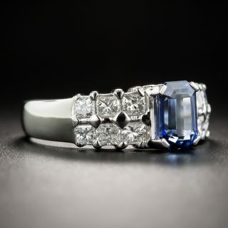 Estate 1.58 Carat Emerald-Cut Sapphire and Diamond Ring
