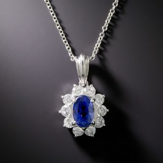 Estate 1.58 Carat No-Heat Ceylon Sapphire and Diamond Pendant - GIA - 3