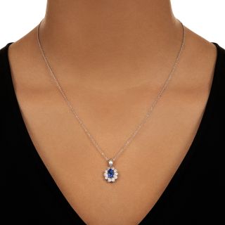 Estate 1.58 Carat No-Heat Ceylon Sapphire and Diamond Pendant - GIA