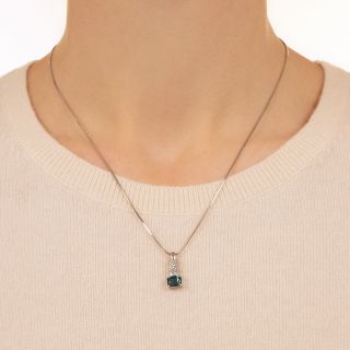 Estate 1.58 Carat Teal Sapphire and Diamond Pendant 