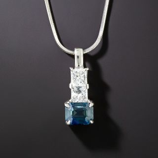 Estate 1.58 Carat Teal Sapphire and Diamond Pendant  - 1
