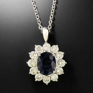 Estate 1.62 Carat Sapphire and Diamond Halo Pendant - GIA - 3