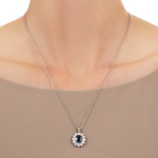 Estate 1.62 Carat Sapphire and Diamond Halo Pendant - GIA