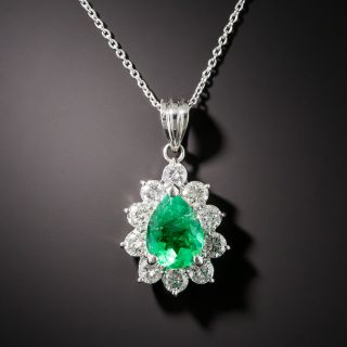 Estate 1.65 Carat Pear Shape Colombian Emerald and Diamond Halo Pendant - 2