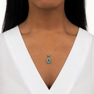 Estate 1.65 Carat Pear Shape Colombian Emerald and Diamond Halo Pendant