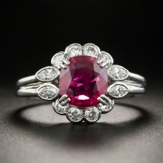 Estate 1.65 Carat Ruby Diamond Platinum Ring - 1