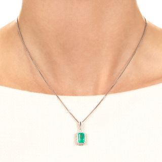 Estate 1.66 Carat Colombian Emerald and Diamond Pendant - GIA 