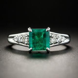 Estate 1.66 Carat Emerald Diamond Platinum Ring - 1