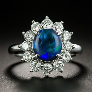 Estate 1.67 Carat Black Opal and Diamond Halo Ring - 1