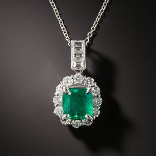 Estate 1.70 Ct. Emerald Diamond Platinum Pendant Necklace - 2