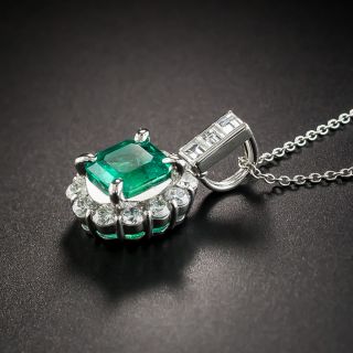 Estate 1.70 Carat Emerald Diamond Platinum Necklace