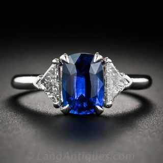 Estate 1.74 Carat Cushion-Cut Sapphire and Diamond Ring