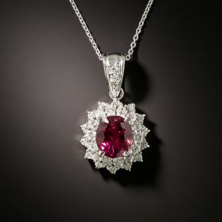 Estate 1.74 Carat Pink Tourmaline and Double Diamond Halo Pendant - 1