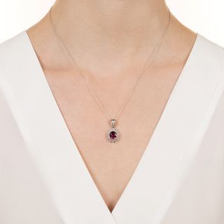 Estate 1.74 Carat Pink Tourmaline and Double Diamond Halo Pendant
