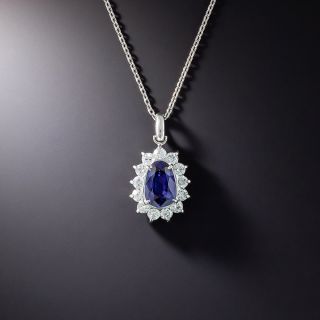 Estate 1.77 Carat Ceylon Sapphire and Diamond Pendant - AIGS - 1