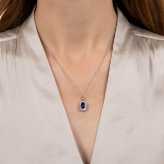 Estate 1.77 Carat Ceylon Sapphire and Diamond Pendant - AIGS