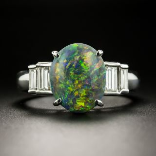Estate 1.78 Carat Black Opal Cabochon and Diamond Ring - 2