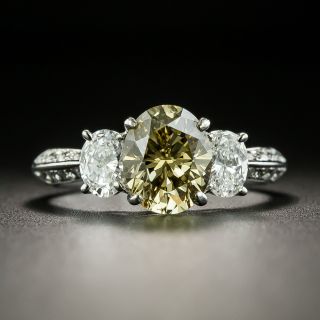Estate 1.78 Carat Natural Fancy Brownish Yellow Oval Diamond Engagement Ring - GIA - 1
