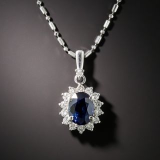 Estate 1.78 Carat No-Heat Sapphire and Diamond Halo Drop Necklace  - 1