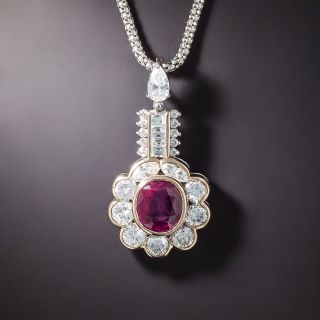 Estate 1.78 Carat Thai Ruby and Diamond Pendant Necklace - GIA  - 3